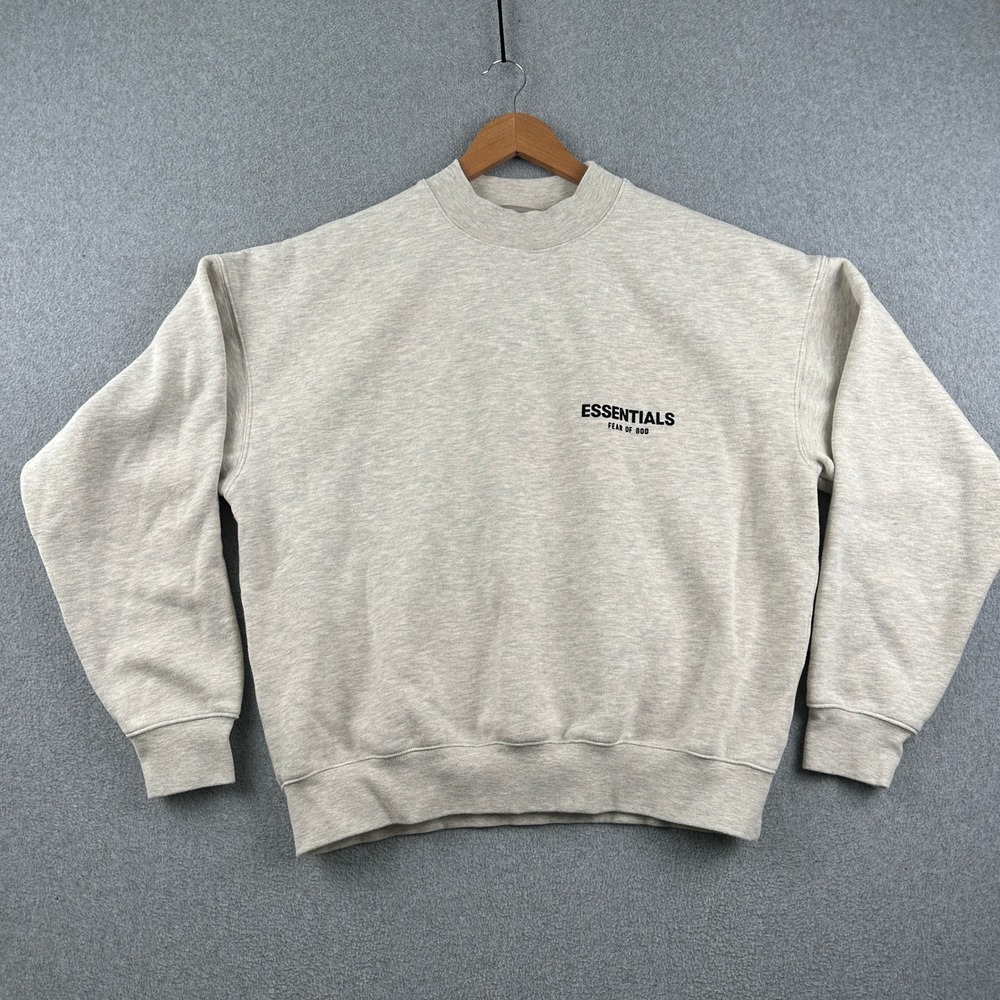 Fear of God Essentials Sweatshirt Mens S Pullover Oatmeal Heather Logo Graphic